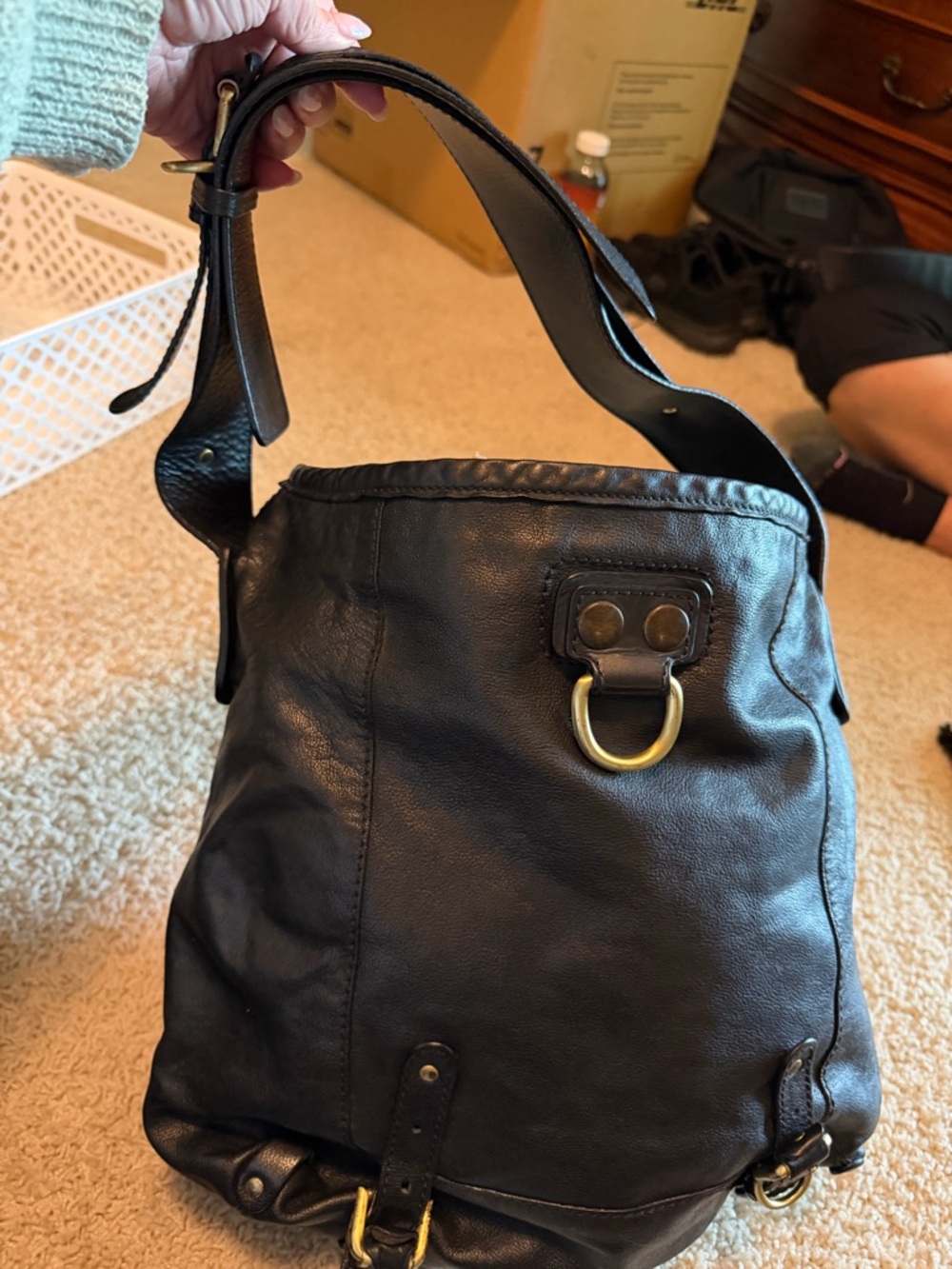 Chloe Black Leather Hobo Bag with Brass Rings